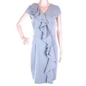 Calvin Klein Women Dress Midi V-neck Back Zip Gray Size 6